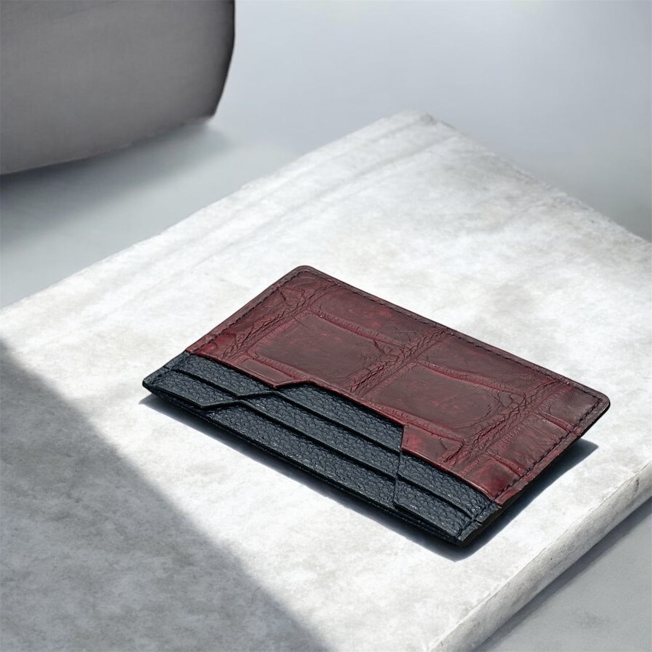 牛革/クロコダイル カード入れ メンズ レディース 本革 紺＆ワイン