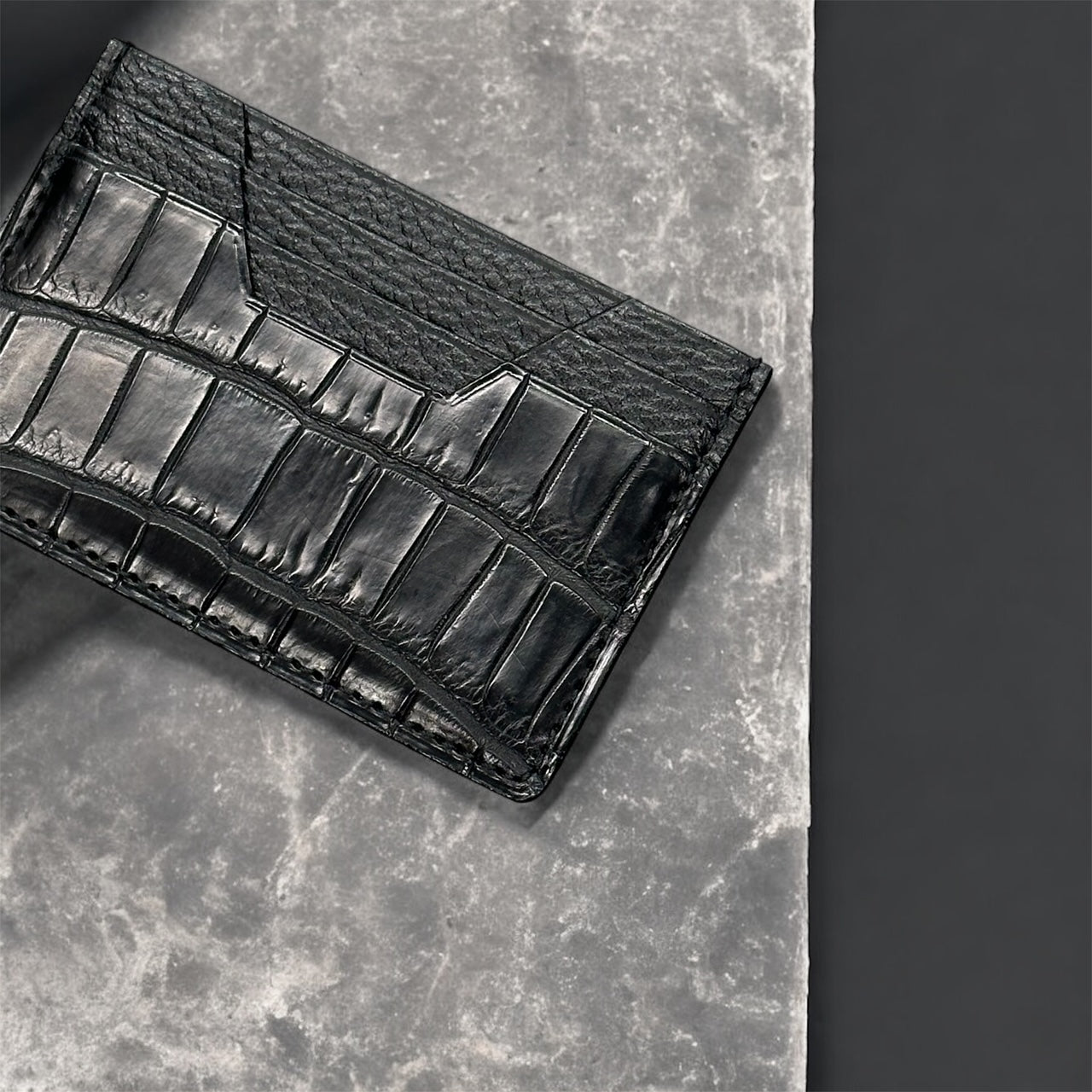 牛革/クロコダイル カード入れ メンズ レディース 本革 黒＆ブラック