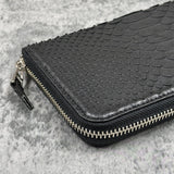 パイソン 長財布 ラウンドファスナー 蛇革 本革 黒 ブラック 品番8198
