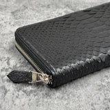 パイソン 長財布 ラウンドファスナー 蛇革 本革 黒 ブラック 品番8198