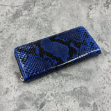 パイソン 長財布 ラウンドファスナー 蛇革 本革 青 腑柄付きブルー 品番8201SP
