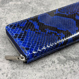 パイソン 長財布 ラウンドファスナー 蛇革 本革 青 腑柄付きブルー 品番8201SP