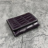 クロコダイル ミニ財布(三つ折り財布) ワニ革 本革 紫色 パープル 品番8207