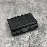 パイソン ミニ財布(三つ折り財布) 蛇革 本革 黒 ブラック 品番8208
