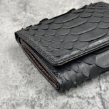 パイソン ミニ財布(三つ折り財布) 蛇革 本革 黒 ブラック 品番8208
