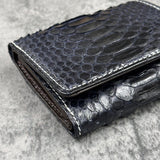 パイソン ミニ財布(三つ折り財布) 蛇革 本革 紺 グロスネイビー 品番8208