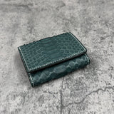 パイソン ミニ財布(三つ折り財布) 蛇革 本革 緑 グリーン 品番8208