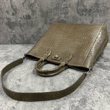 クロコダイル トートバッグ ワニ革 ポロサス 本革 緑色 カーキ CALON