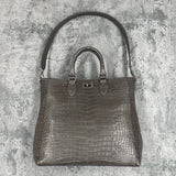 クロコダイル トートバッグ ワニ革 ポロサス 本革 グレー CALON