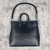クロコダイル トートバッグ ワニ革 ポロサス 本革 紺 ネイビー CALON