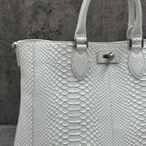 パイソン トートバッグ 蛇革 本革 白 ホワイト CALON