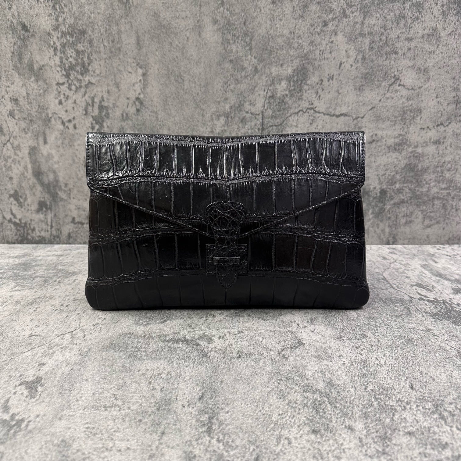 クロコダイル クラッチバッグ ワニ革 ポロサス 本革 黒 ブラック DITA