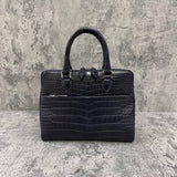 クロコダイル ミニブリーフバッグ ワニ革 ポロサス 本革 紺 ネイビー GENOVA