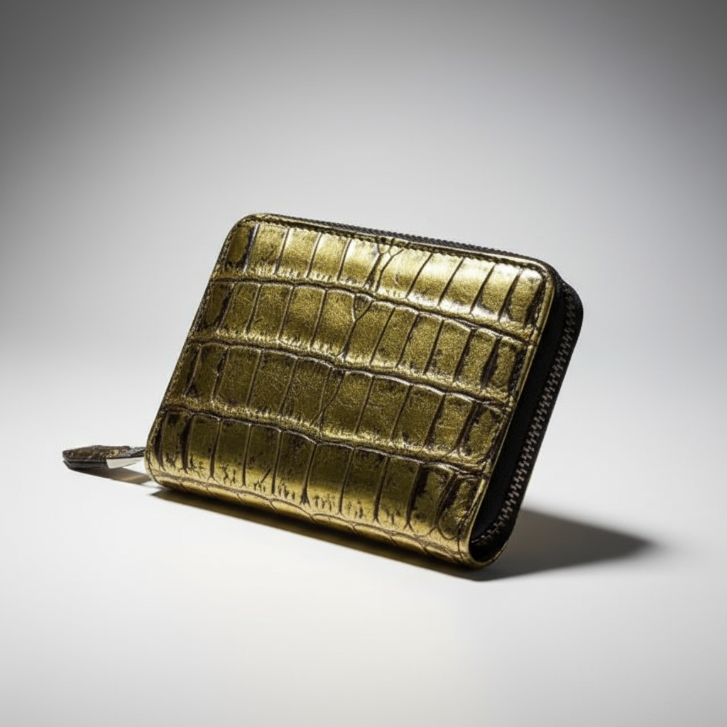 クロコダイル二つ折り財布 ラウンドファスナー ミドルウォレット