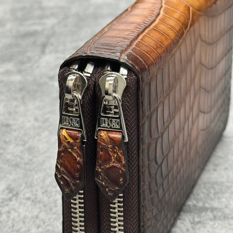 クロコダイルのダブルファスナー長財布