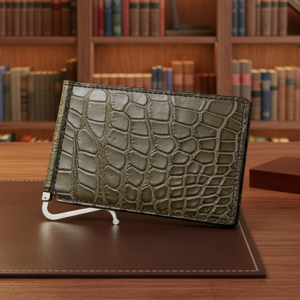 クロコダイル マネークリップ(札ばさみ) メンズ財布 ワニ革 マット