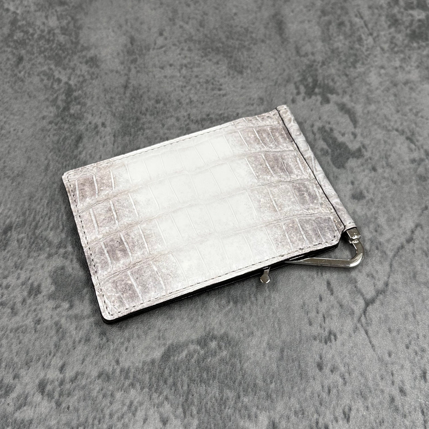 クロコダイル マネークリップ(札ばさみ) メンズ財布 ワニ革 マット 白