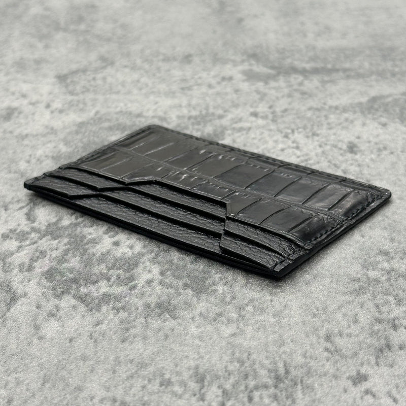 牛革/クロコダイル カード入れ メンズ レディース 本革 黒＆ブラック