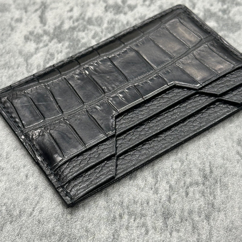 牛革/クロコダイル カード入れ メンズ レディース 本革 黒＆ブラック