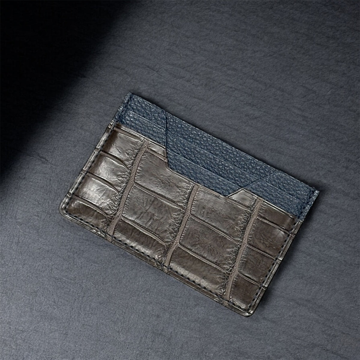 牛革/クロコダイル カード入れ メンズ レディース 本革 紺＆茶色