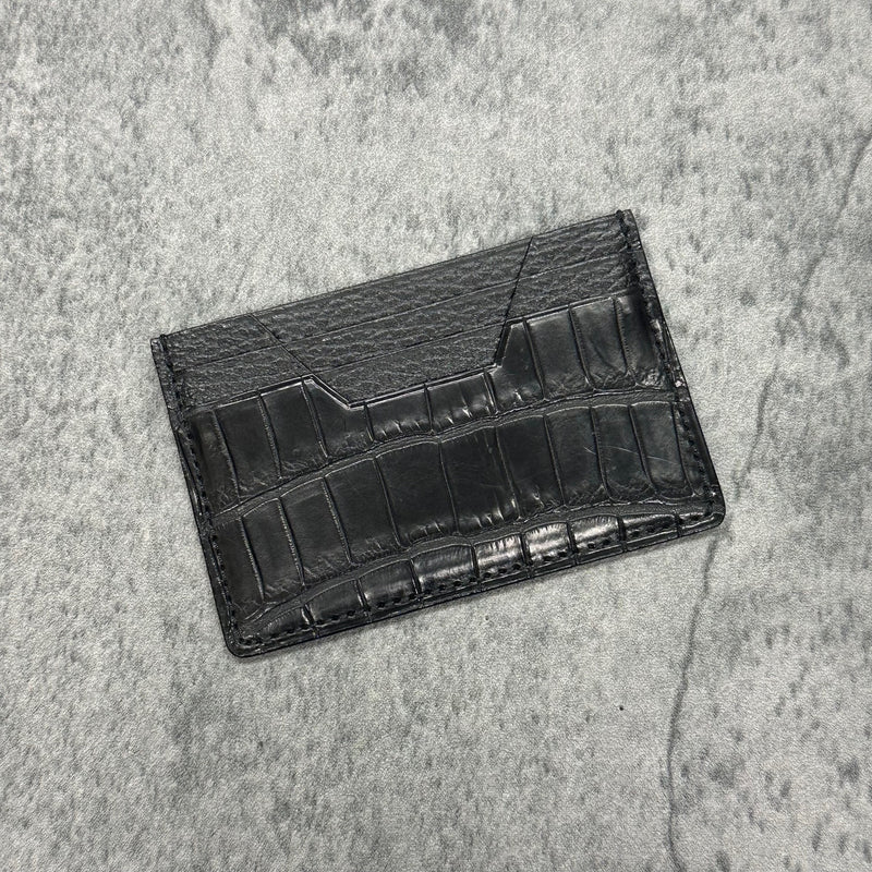 牛革/クロコダイル カード入れ メンズ レディース 本革 黒＆ブラック