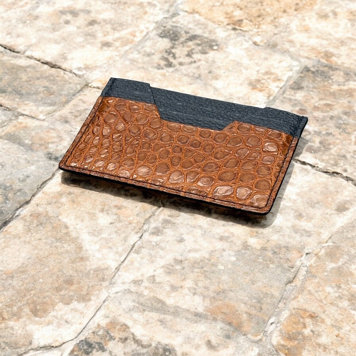 牛革/クロコダイル カード入れ メンズ レディース 本革 紺＆茶色