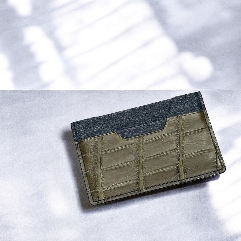 牛革/クロコダイル カード入れ メンズ レディース 本革 紺＆カーキ