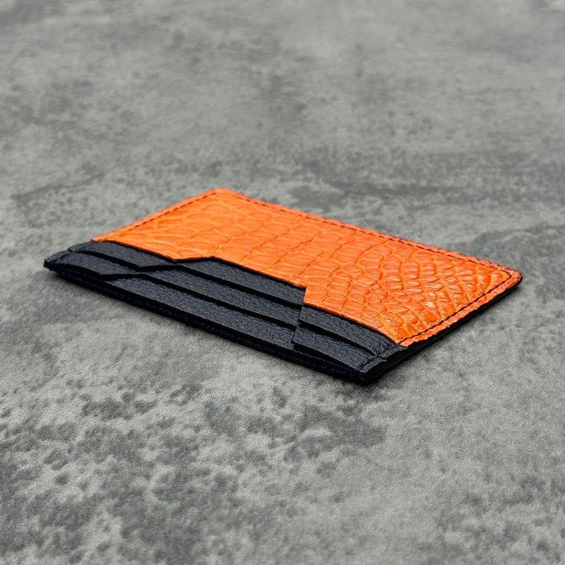 牛革/クロコダイル カード入れ メンズ レディース 本革 紺＆オレンジ