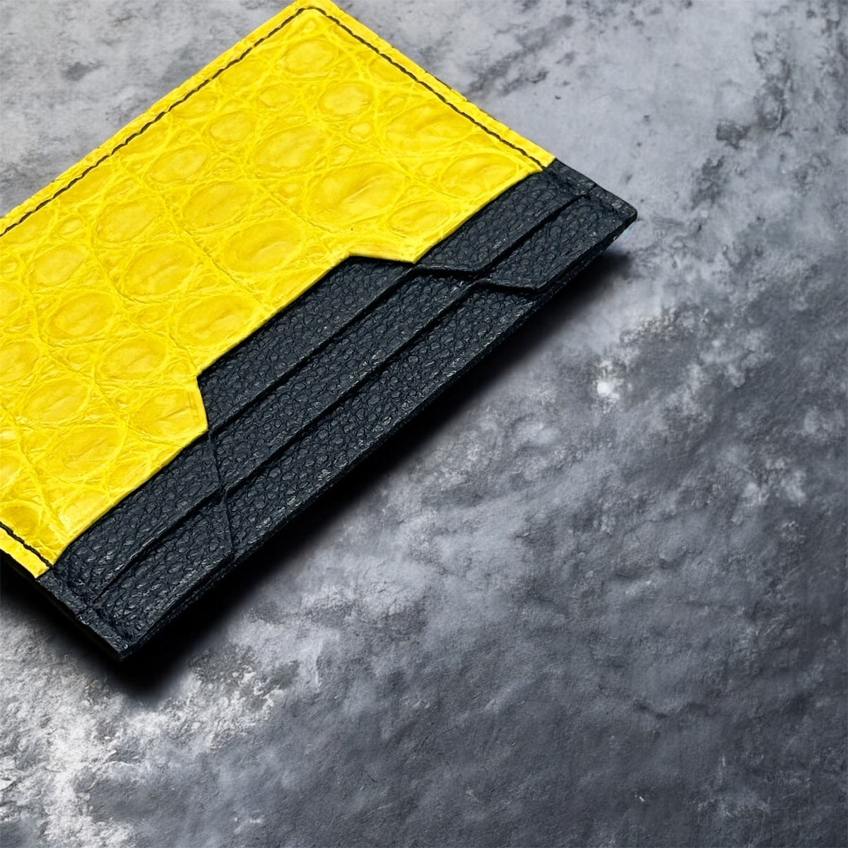 牛革/クロコダイル カード入れ メンズ レディース 本革 紺＆黄色