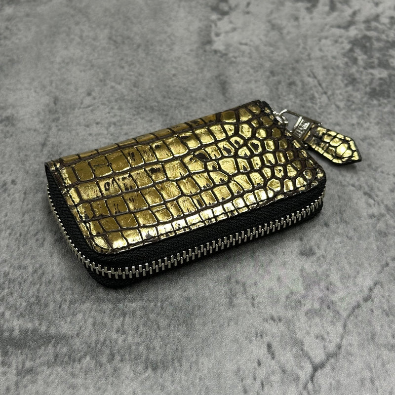 クロコダイル小銭入れ ラウンドファスナー メンズ レディース 本革 金色 ゴールド 品番8185