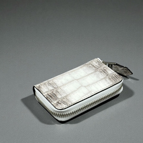 クロコダイル小銭入れ ラウンドファスナー メンズ レディース 本革 白