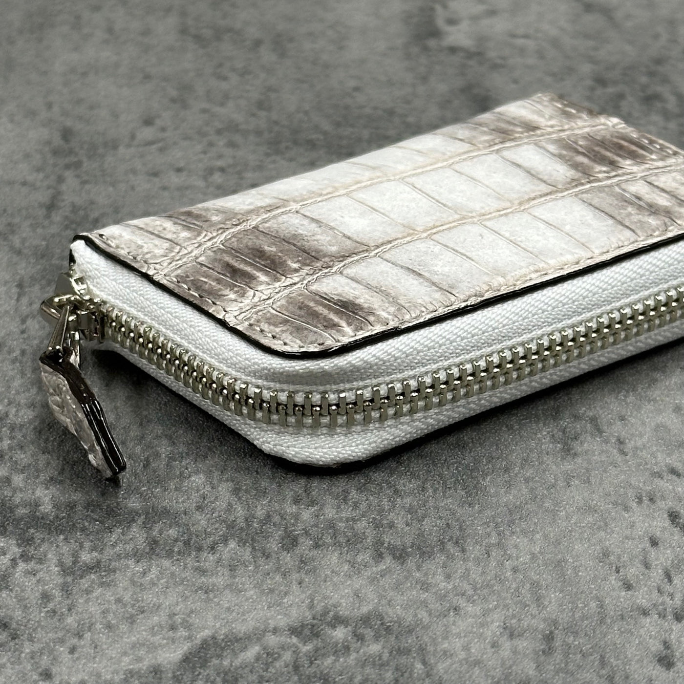 クロコダイル小銭入れ ラウンドファスナー メンズ レディース 本革 白