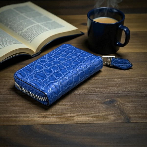 クロコダイル小銭入れ ラウンドファスナー メンズ レディース 本革 青