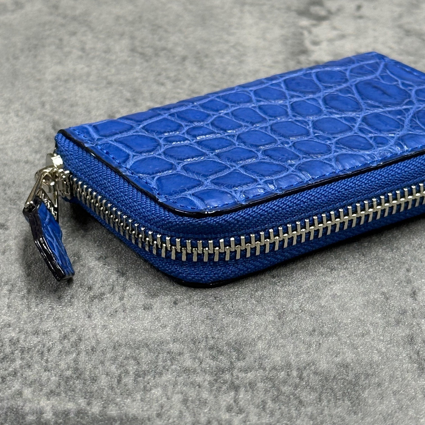 クロコダイル小銭入れ ラウンドファスナー メンズ レディース 本革 青
