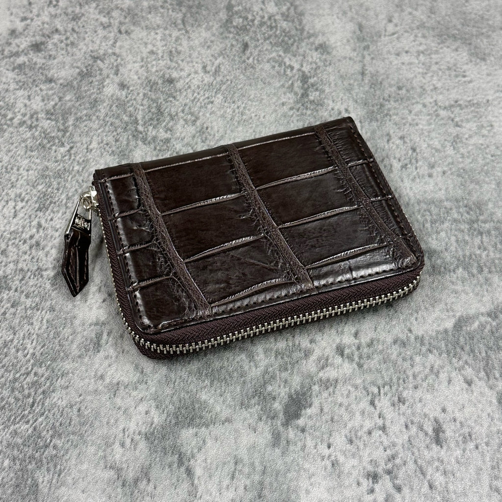 クロコダイル 二つ折り財布 ミドルウォレット ワニ革 本革 茶色