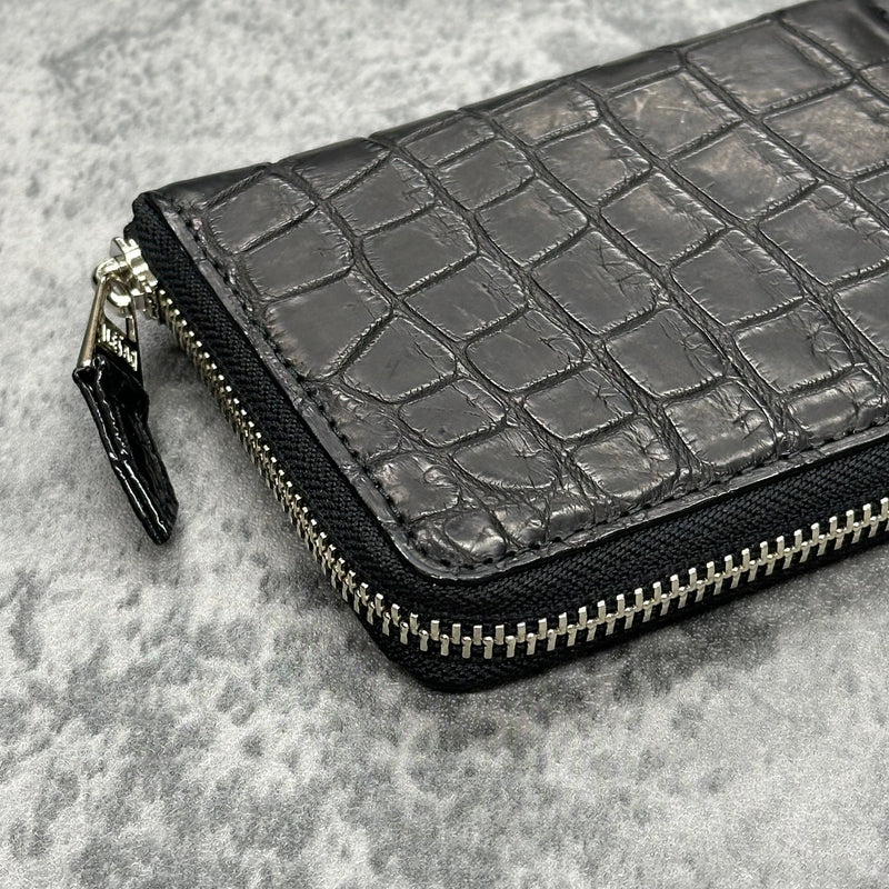 クロコダイル 二つ折り財布 ミドルウォレット ワニ革 本革 黒 ブラック