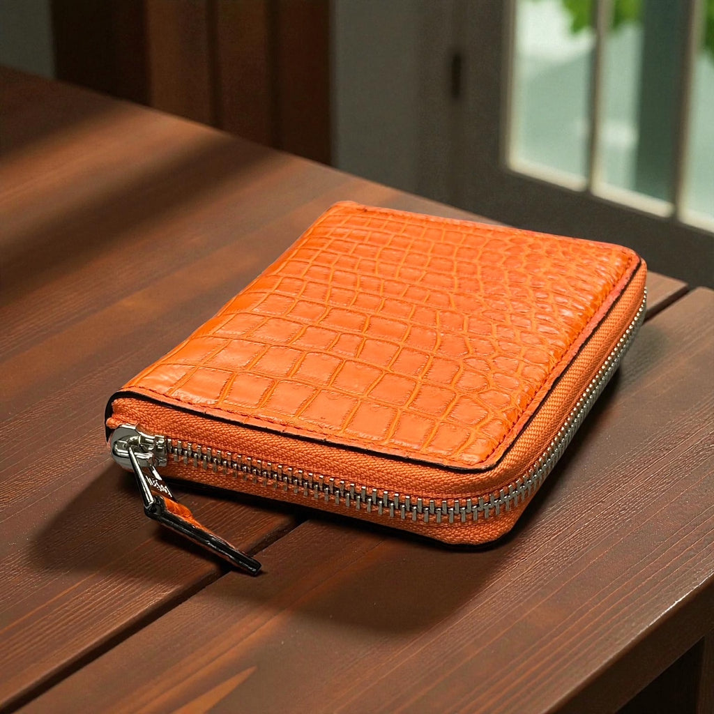 ビルウォールレザー　ケース ラウンドジップレザー クロコ　オレンジ ビルウォールレザー ケース ラウンドジップレザー クロコ オレンジ