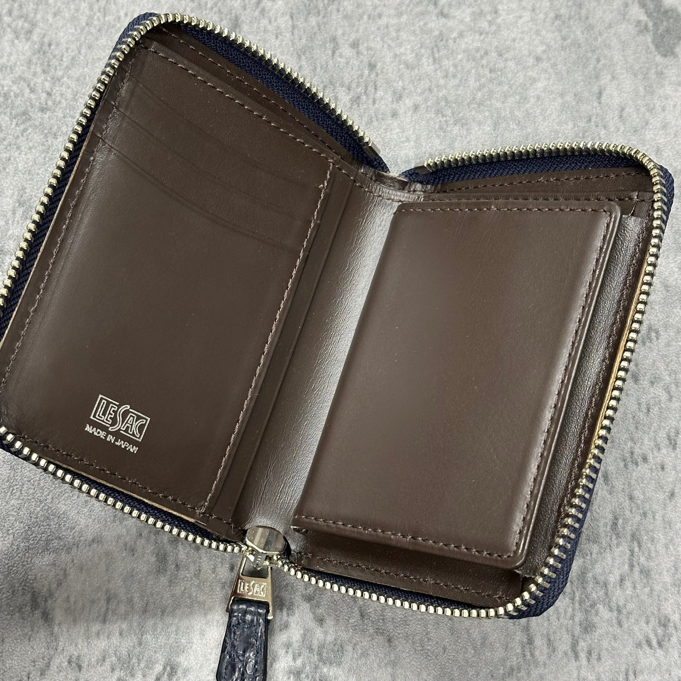 クロコダイル 二つ折り財布 ミドルウォレット ワニ革 本革 紺 ディープ
