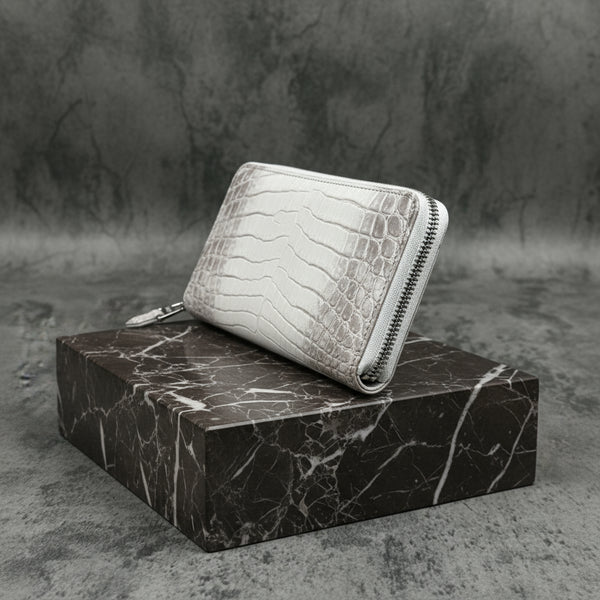 実物撮影 新品 クロコダイル 白 ホワイト ラウンドファスナー 長財布 メンズ sankyo shokai（三京商会） ヒマラヤ クロコダイル ラウンドファスナー