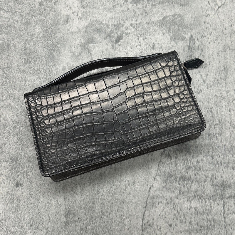 クロコダイル ダブルファスナー長財布 ワニ革 ポロサス 本革 ハンドル