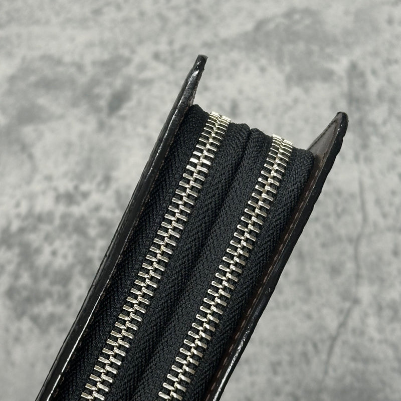 クロコダイル ダブルファスナー長財布 ハンドル付き メンズ 本革 黒