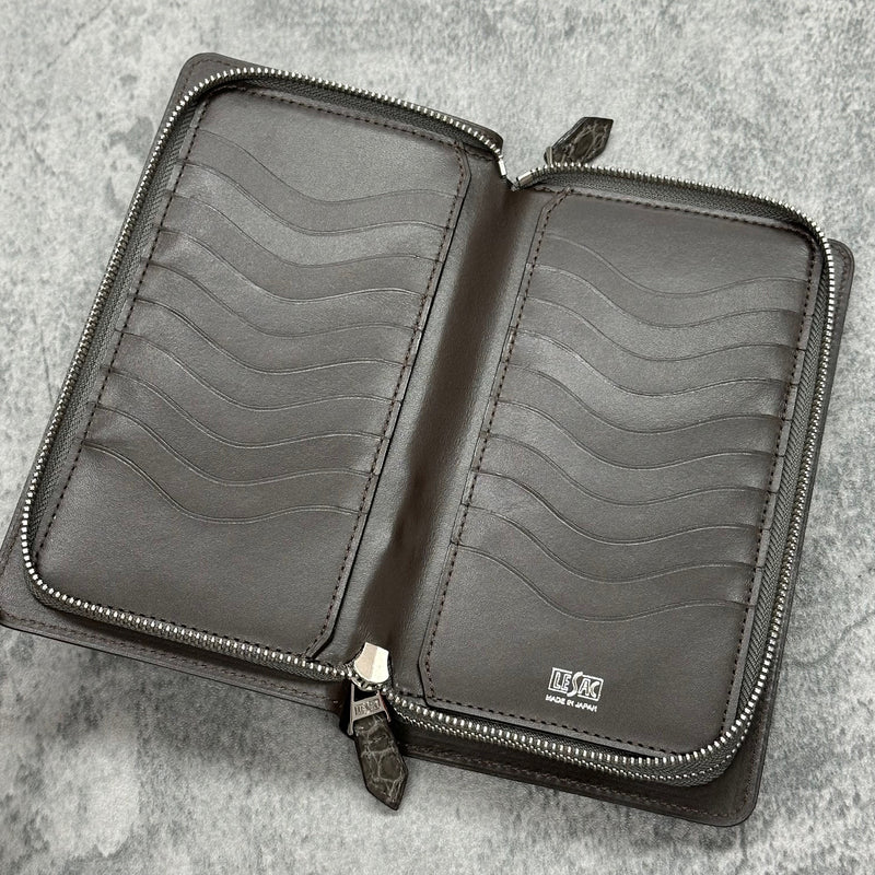 クロコダイル ダブルファスナー長財布 ワニ革 ポロサス 本革 ハンドル