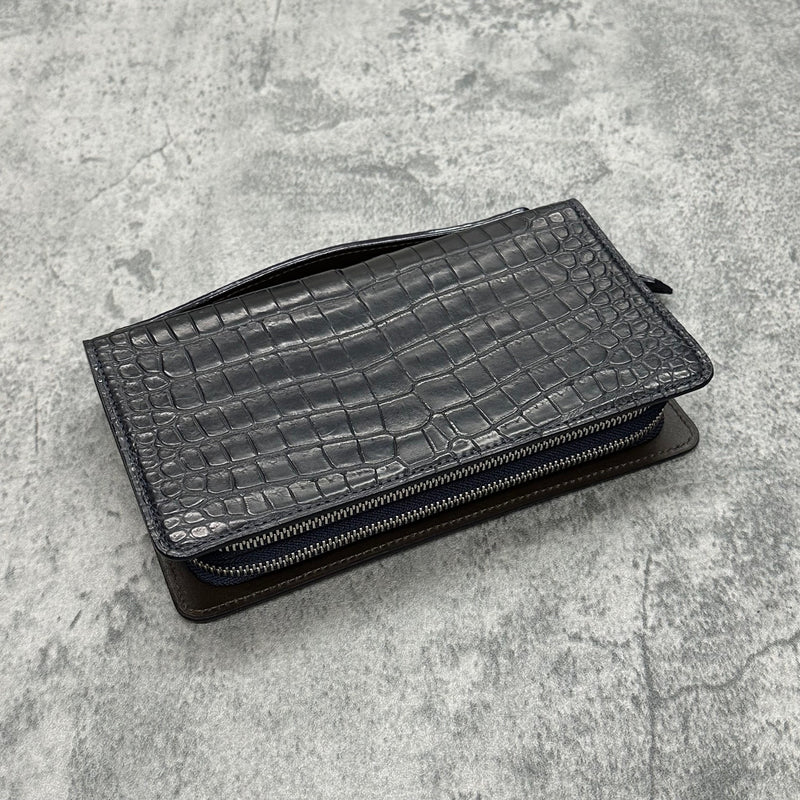 クロコダイル ダブルファスナー長財布 ワニ革 ポロサス 本革 ハンドル