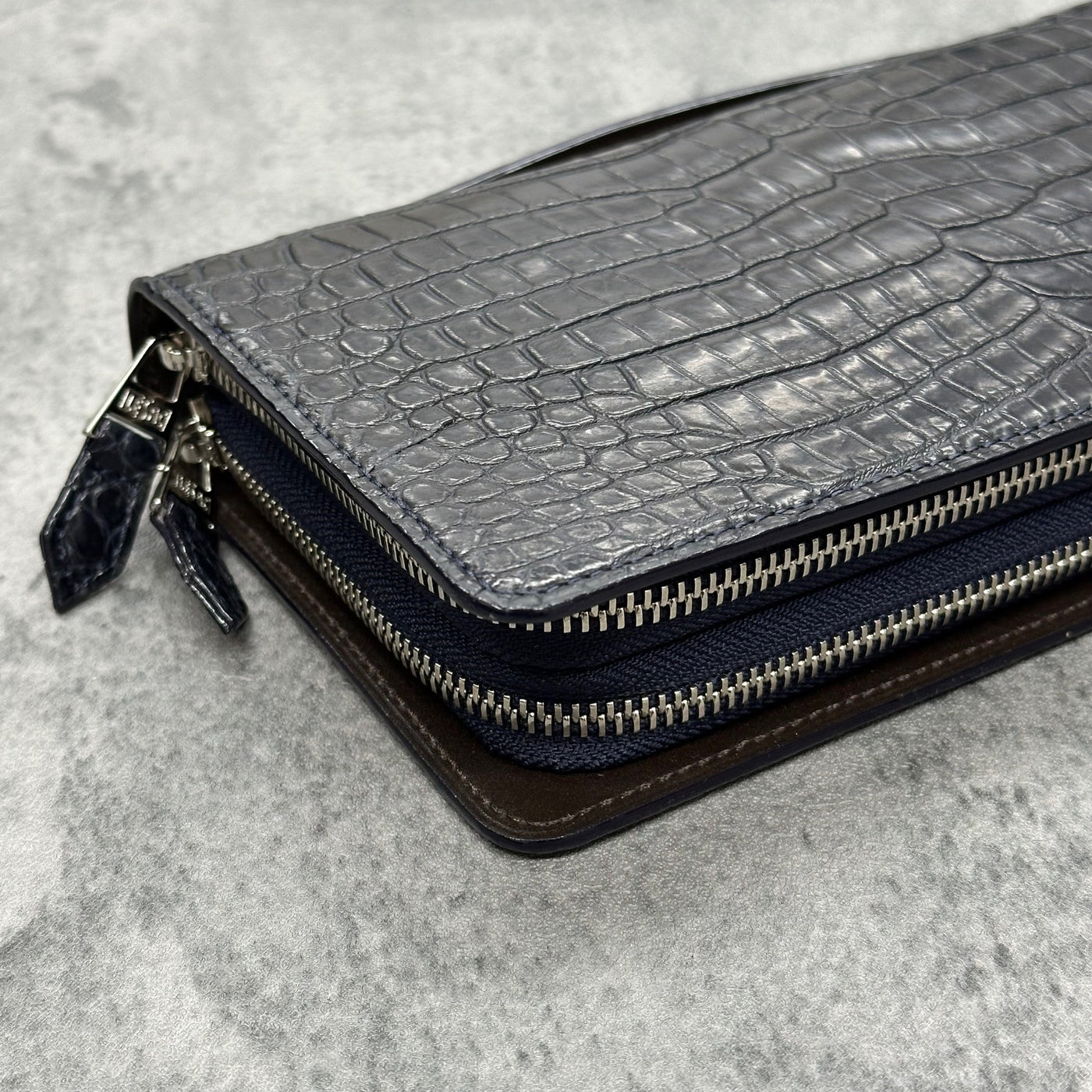 クロコダイル ダブルファスナー長財布 ワニ革 ポロサス 本革 ハンドル