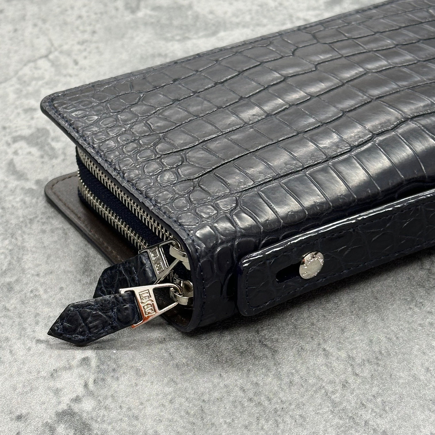クロコダイル ダブルファスナー長財布 ワニ革 ポロサス 本革 ハンドル