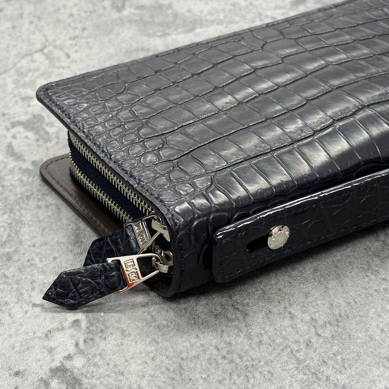 【新品未使用】シャムワニ革　長財布　人気のダブルファスナー クロコダイル ダブルファスナー長財布 ワニ革 ポロサス 本革 ハンドル