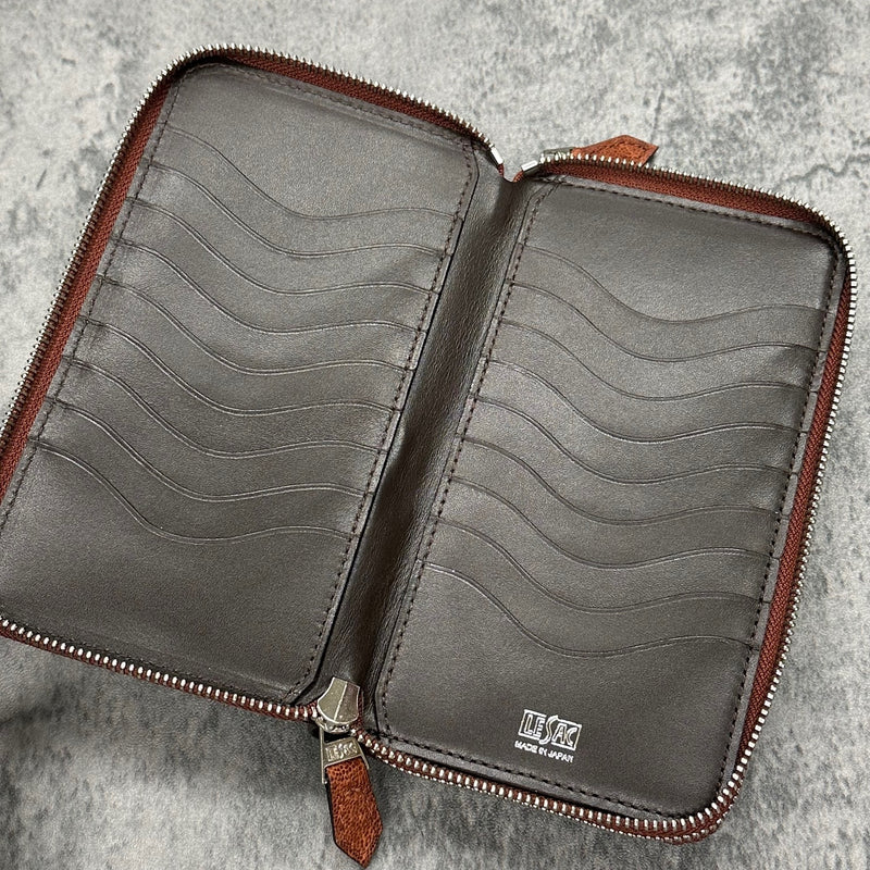 エレファント ダブルファスナー長財布 象革 本革 茶色 アーモンド 品番