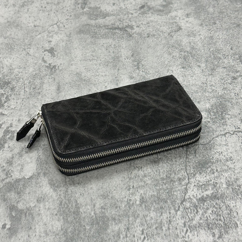 希少未使用　象革　　　　　　　　　 エレファントレザーダブルファスナー長財布 エレファント ダブルファスナー長財布 象革 本革 黒 ブラック 品番8219