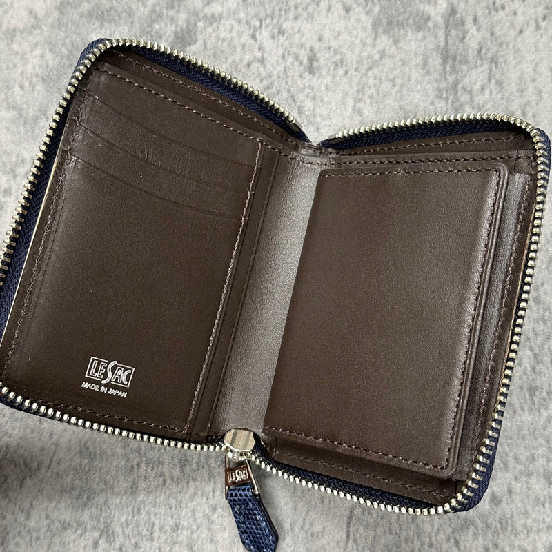 リザード 二つ折り財布 ラウンドファスナー ミドルウォレット トカゲ革