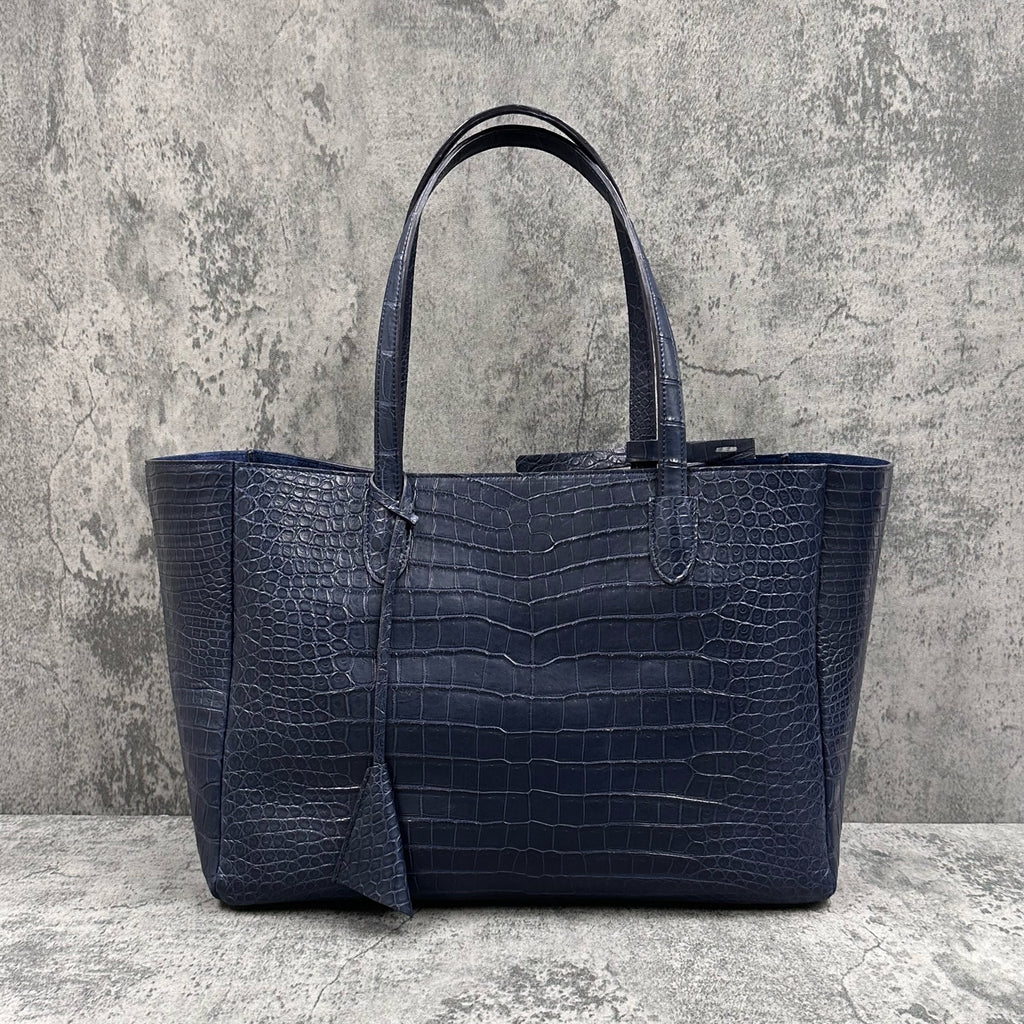 クロコダイル トートバッグ ワニ革 ポロサス 本革 紺 ネイビー BILBAO